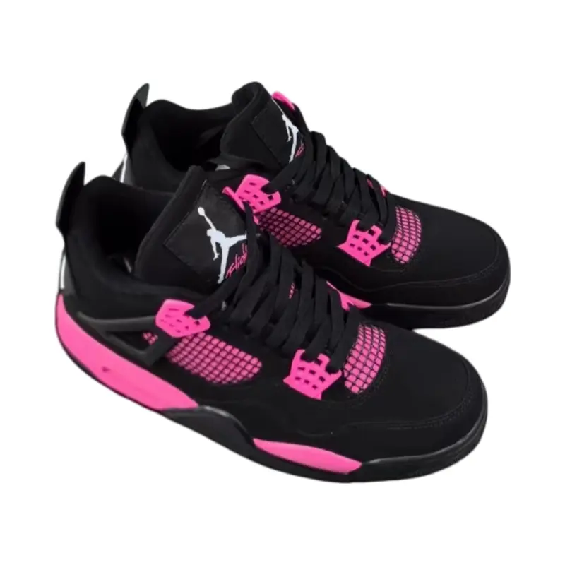 Black Hot Pink Suede Mid Top Basketball Shoes Mesh Breathable Panel Cushion Sole Retro Trend Casual Sneakers