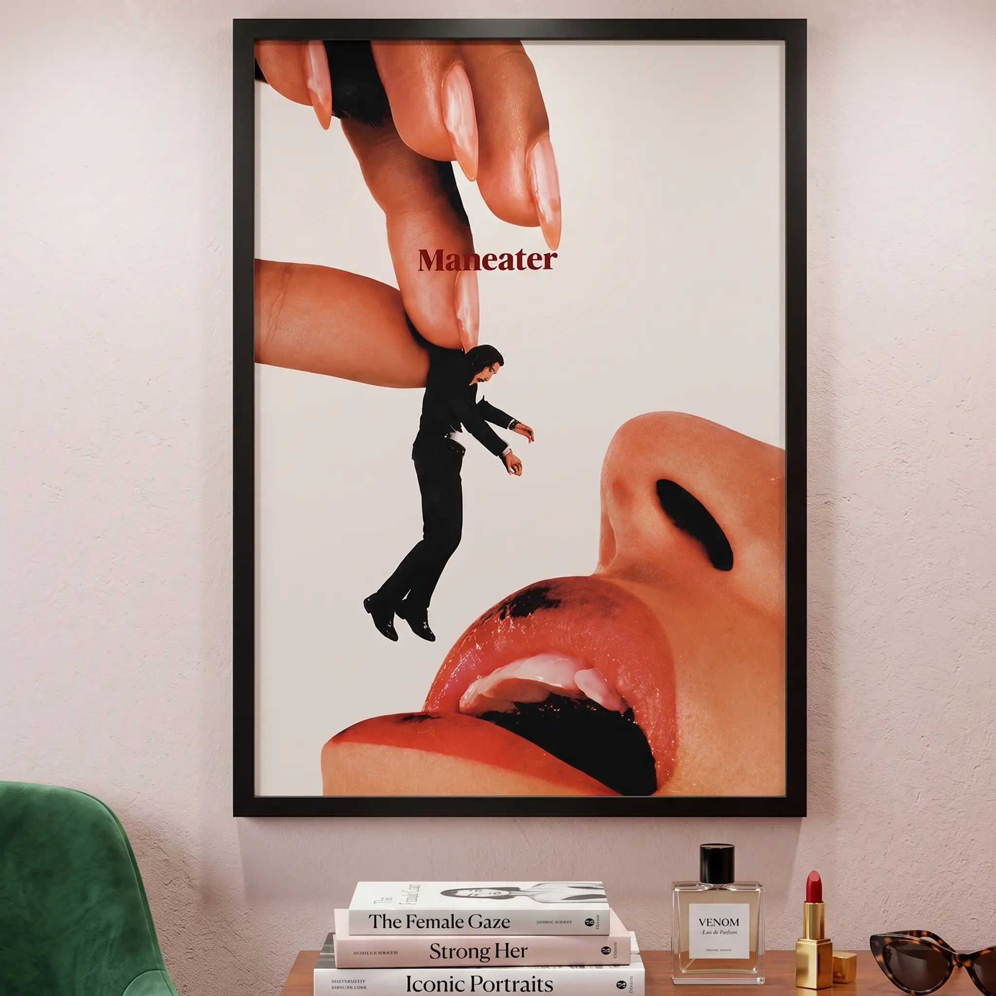 Maneater Collage Wall Art - Bold Feminine Digital Print, Vintage Editorial Poster, Lightweight Canvas Decor, Girl Room Accent, Collectible Home Decor Gift, Decoration, Collage Print, Feminine Vibe