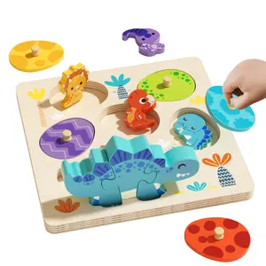 Dinosaur Matching Eggs Puzzles, Wooden Montessori Toy for Toddlers 2 3 4, Preschool Learning Activity for Fine Motor Skills and Color Recognition
