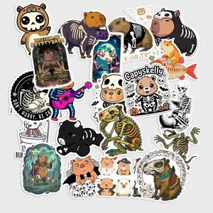 20 Pcs Skeleton Capybara Stickers Pack - Funny Spooky Goth Decals, Waterproof Vinyl Aesthetic Bone Animal Stickers for Laptop, Water Bottle - Dark Humor Gift