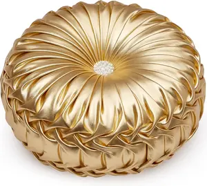 Throw Pillows,Circular Pillow,Pumpkin Pleated Handmade Throw Pillows, Pillows,Smooth Metallic Leather Decorative Pillows for Home Decor Bedroom Living Room Couch Bed Sofa