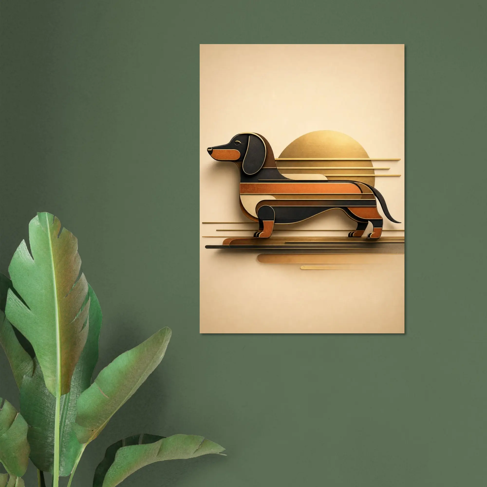 Minimalist Dachshund Art Poster, Geometric Dog Wall Art, Modern Wiener Dog Print, Art Deco Pet Decor, Handmade Animal Gift for Dog Lovers