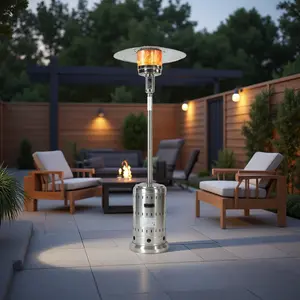48,000 BTU Outdoor Propane Patio Heater - Stainless Steel with Wheels & Cover, Triple Safety Protection for Garden Commercial Residential