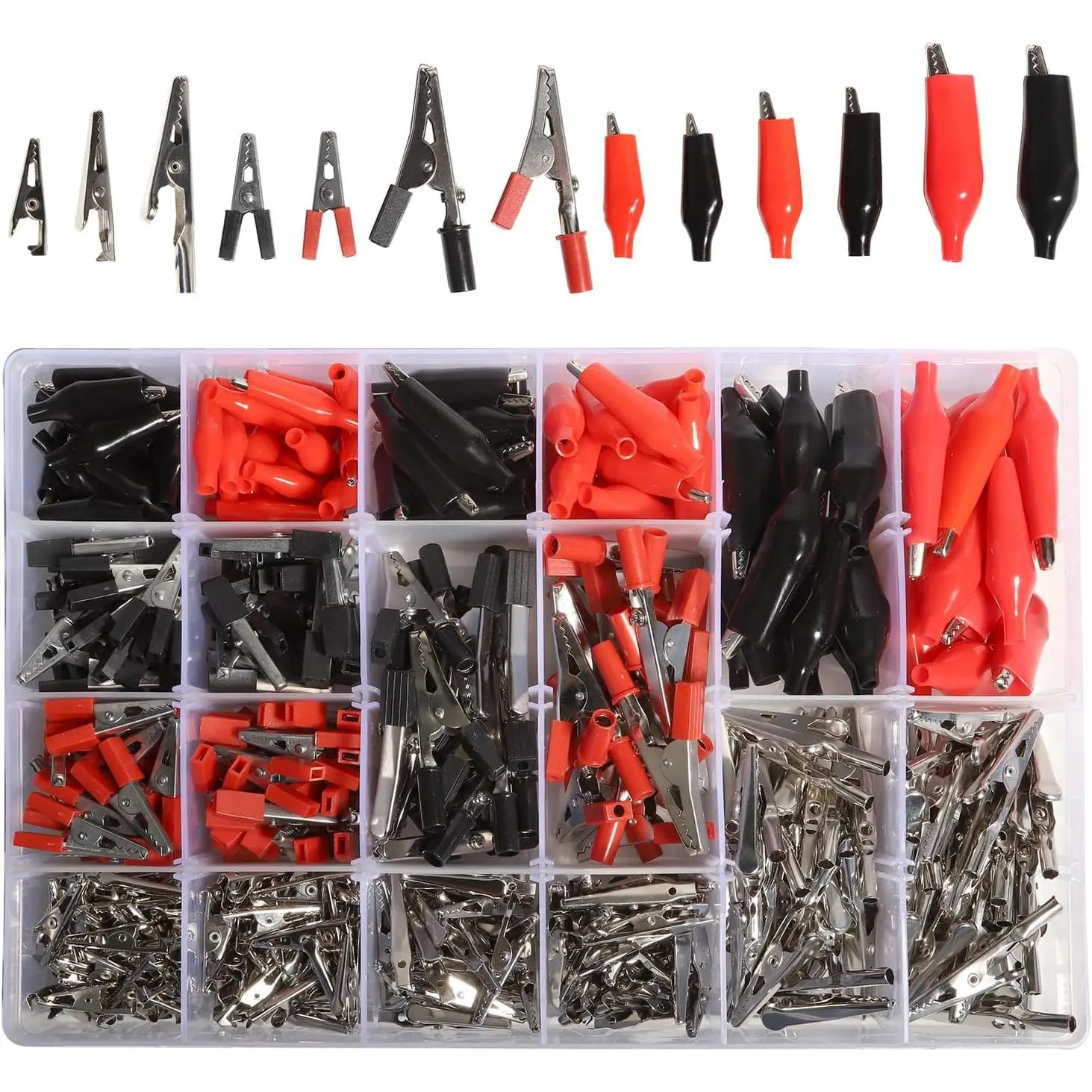 Mini Metal Alligator Clips Crocodile Clamps Silver Tone Nickel Plated Test Line Spring Laboratory Testing Work Cable Lead Clip Clamp Assortment Kit Battery Electrical Cap testing