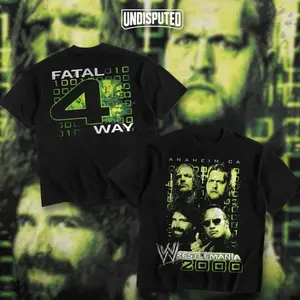 UNDISPUTED Wrestlemania 2000 WWE Heavy Cotton Unisex Shirt Fatal 4 Way Tshirt Triple H Mick Foley Big Show The Rock Wrestling Fan Apparel Menswear Direct-to-garment Breathable Printing H62