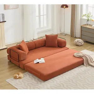 Convertible Sleeper Sofa Bed with Cylindrical Pillow, Corduroy Folding Mattress Couch with Fixed-Shape Frame, Floor Sofa Lounge Couch for Living Room Bedroom