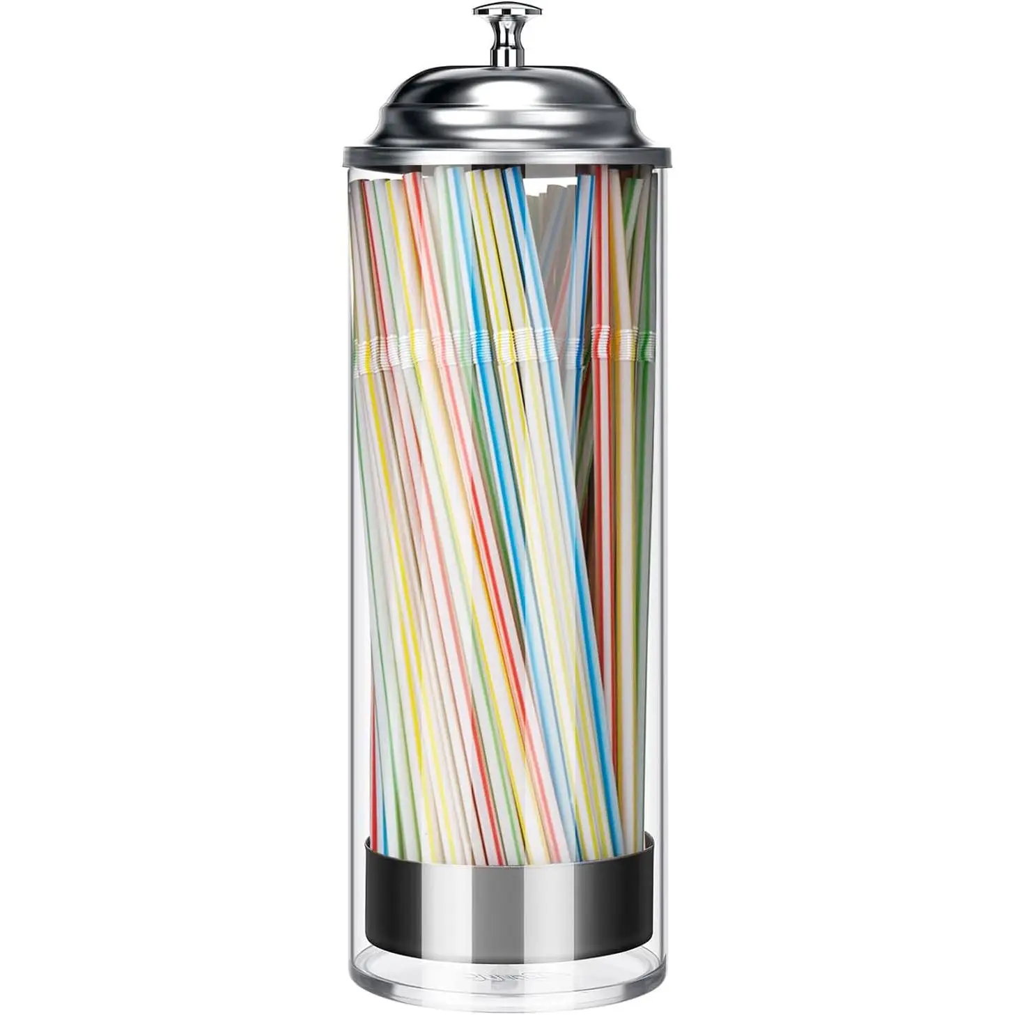 Straw Holder Dispenser Clear Glass Drinking Straw Container with Lid for Counter ()