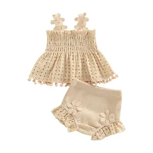 Newborn Baby Girl Summer Clothes Cutout Sleeveless Tank Tops Ruffle Shorts Set 2Pcs Infant Girls Summer Outfits 0-18 Months