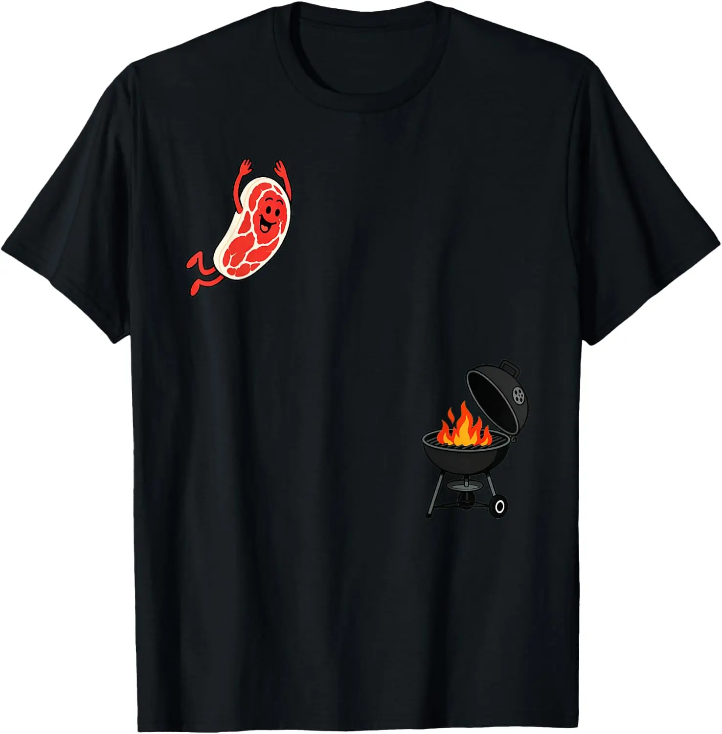 Men's Minimal Diagonal Cartoon Steak Short-Sleeve T-Shirt - Soft, Breathable, Fun Design for Grill Lovers, Ideal for Barbecue Enthusiasts, Backyard Camping, Father’s Day, All Seasons, Pair with Denim Jeans, Grill Dads, Lightweight, Cute, Machine Washable,