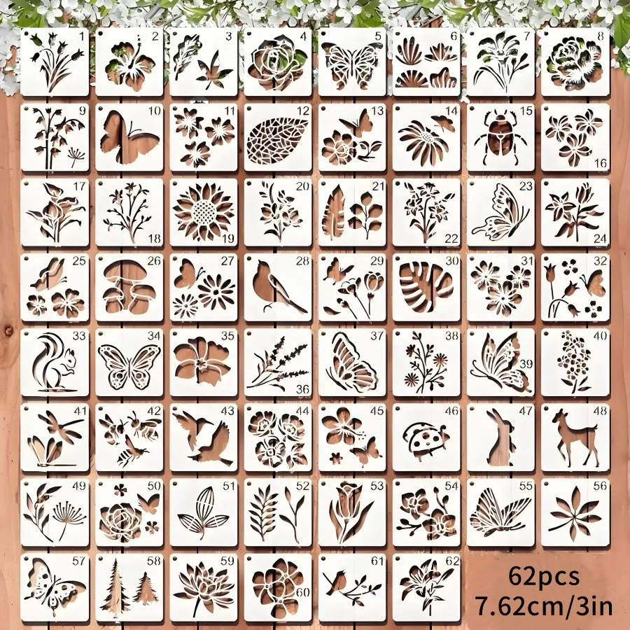 62 Piece 3 Inch Craft Templates Art Craft Supplies Reusable Plastic Material for Rock Painting Wood Wall Tiles Home Decor Includes Drawing Template Manual
