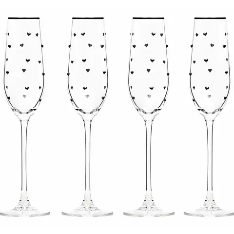 10 Strawberry Street Set of 4 Charming Heart Champagne Flutes