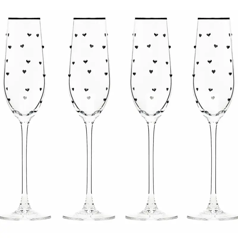 10 Strawberry Street Set of 4 Charming Heart Champagne Flutes