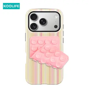 Koolife 2PCS Beige Pink Yellow Striped Phone Case + Double-Sided Suction Cup Mount Glossy Hard PC+TPU Shockproof Cover Aesthetic Compatible with iPhone 17 17Pro 17ProMax 17Air 16 15 14 13 12 11 7 8 7Plus 8Plus XR X XS XS Max Pro Max Plus Must-Have!
