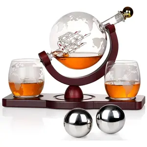 Men's Christmas Gift Set: Whiskey Globe Bottle with 2 Rolling Stones and 2 Glasses Anniversary Birthday Gift Perfect for Husbands, Boyfriends, or Brothers Bourbon Scotch Whiskey Cool Gift