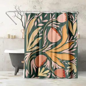 71x74 Boho Shower Curtain with 12 Metal Grommets | Floral Design