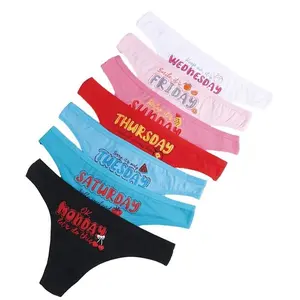 7-Pack Women's Drop Waist Thong Set | Elegant Alphabet Print V-Strings, Soft & Comfortable Everyday Underwear, All-Season Essentials