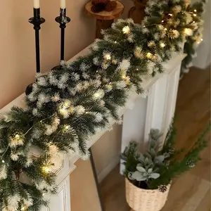 Christmas Artificial Dense Pine Vine, 195cm Realistic Fir Decoration Vine, Home Outdoor Holiday Plant Decor, Fireplace Shelf Vine