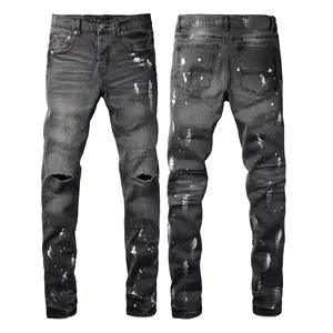 Jeans brand Jeans Men's Jeans Casual Comfort Holes Fashionable Straight Skinny Slim Fit Jeans, Ripped Stretch Jeans Denim Pants