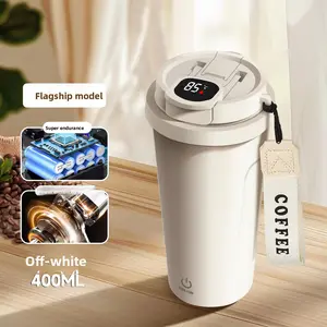 2026 New Beige Insulated USB Rechargeable Auto Stirring Coffee Mug Food Grade Material Temperature Display Portable Sports Water Bottle for Outdoor Travel Car Use