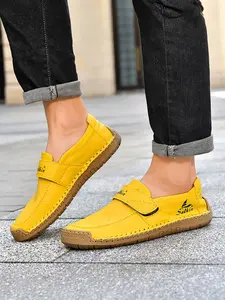 Men's Hand-Stitched Velcro Casual Loafers, Soft-Soled Slip-On Moccasins, All-Season Comfort Shoes for Daily Commuting & Driving