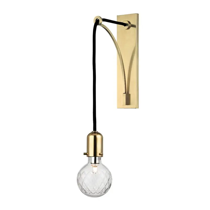 Marlow Sconce with Hand-Cut Glass Shade and Fabric-Wrapped Cord