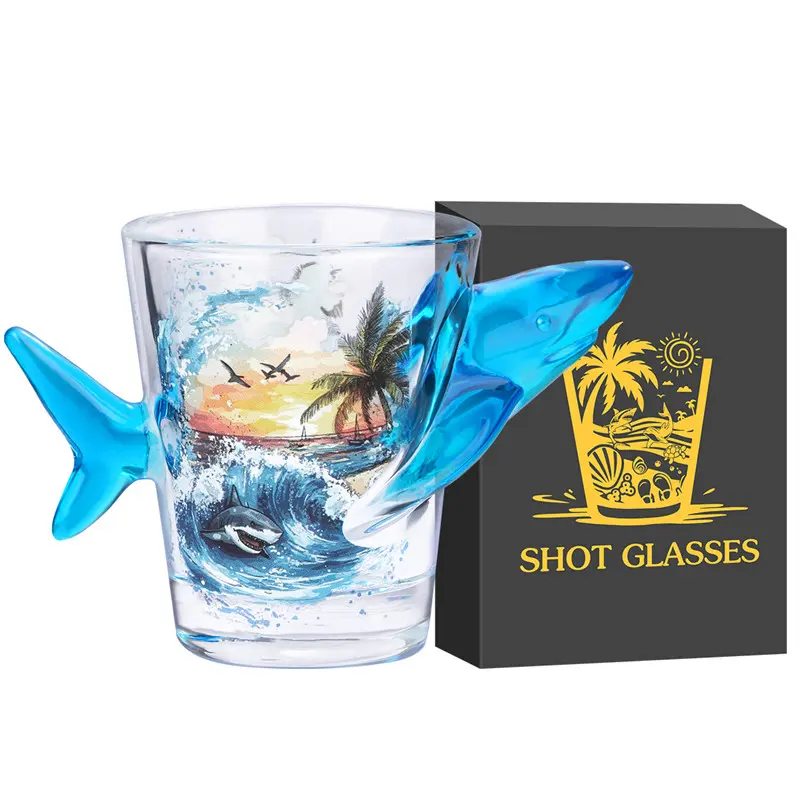 Creative Shark Ocean Series Glass Shot Glass, Portable 50ML Transparent Funny Glass Cup Whiskey Vodka Cocktail Wine Cup, Perfect Cup for Restaurants Bars Party, Unique Festival Gift