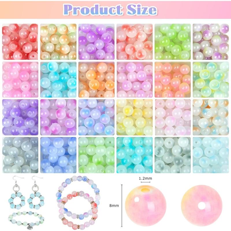 700Pcs Glass Beads for Jewelry Making, 24 Color 8mm Glass Crystal Beads Friendship Bracelets Making Kit for DIY Earrings Necklaces Rings