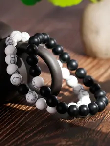 2 Piece Valentine's Day Couples Bracelet Set, Natural Stone Matte Beads, Handwoven Unisex Couple Jewelry, Beaded Bracelets, and Colors