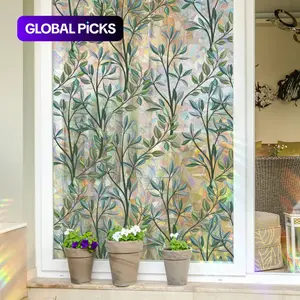 Leaves Pattern Window Film, Window Privacy Films, 1 Set Removable Electrostatic Window Sticker, Decorative Decal for Home Living Room Bedroom