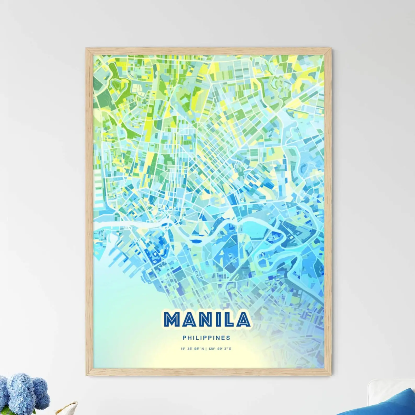 Manila Philippines Bluish Art Map Customizable Poster Print Unique Wall Decor Personalized Gift