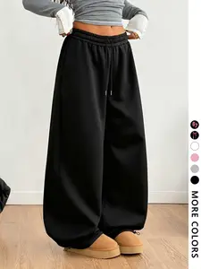 Women's Casual Straight Leg Long Pants, Fitted Drawstring Waist, Plain Solid H-Type, Multi-Color Options, All Seasons, Comfortable Commute Wear