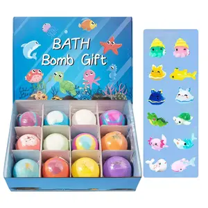12-Piece Bath Bomb Gift Set for Kids, Surprises Inside, Organic Colorful Bubble Bath Fizzy Balls, Fun Educational Toy (12-Pack)