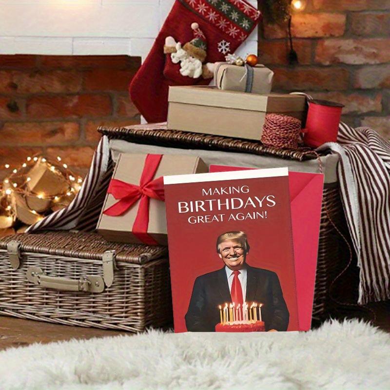 3pcs Birthday Greeting Card Set with Envelope & Love Stickers - "Making Birthdays Great Again" Donald -Themed Party Decorations, Red & Golden Celebration Cards for Supporters, Political Humor Gifts
