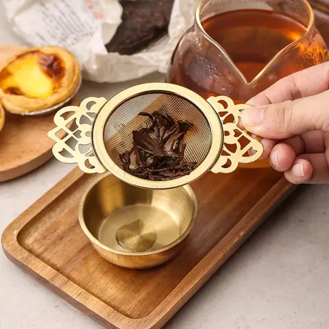 2 in 1 Stainless Steel Tea Filter with Holder, 1 Count Household Tea Strainer with Handle, Coffee Making Tool