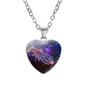 Women's Zodiac Heart Pendant Necklace with 12 Constellation Animal Designs Metal & Glass 20mm*20mm Pendant 45cm Chain + 5cm Extension Ideal Valentine's Day Gift