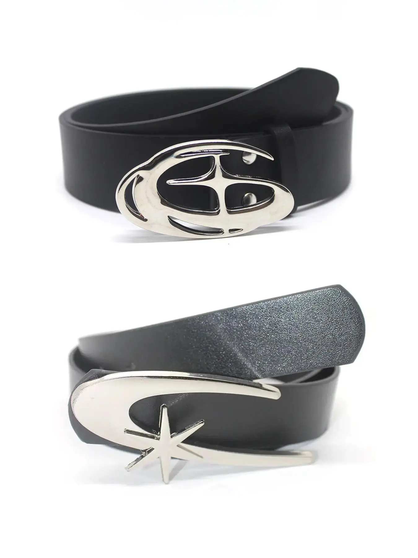 2pcs Trendy Oval Star Buckle Belts Classic Solid Color PU Waistband Casual Jeans Pants Belt For Women Girls