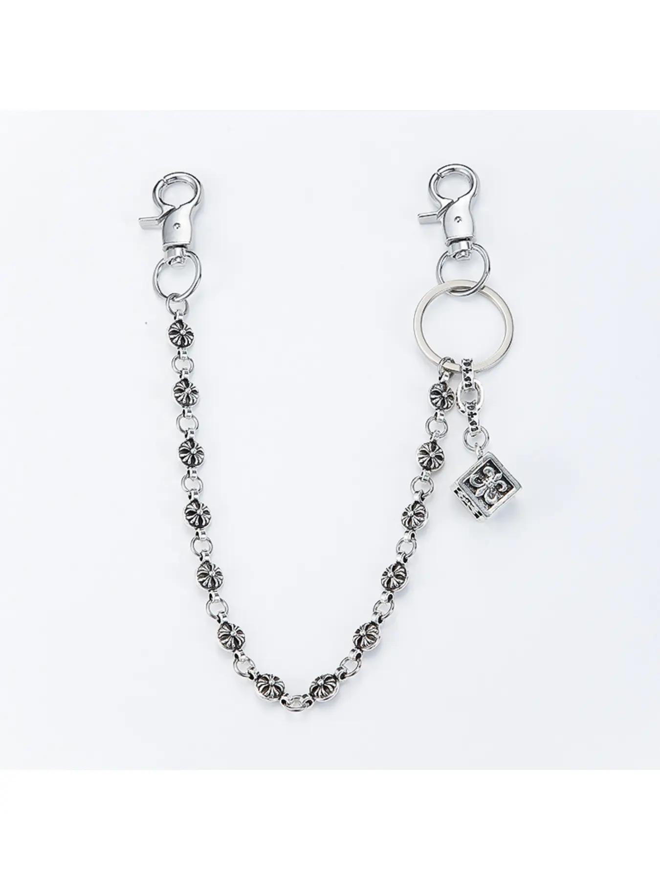 Europe and America hot-selling round carved flower dice pants chain metal punk style bag accessory lobster clasp denim keychain trendy Stylish Keychain Fashionable Alloy Keychain
