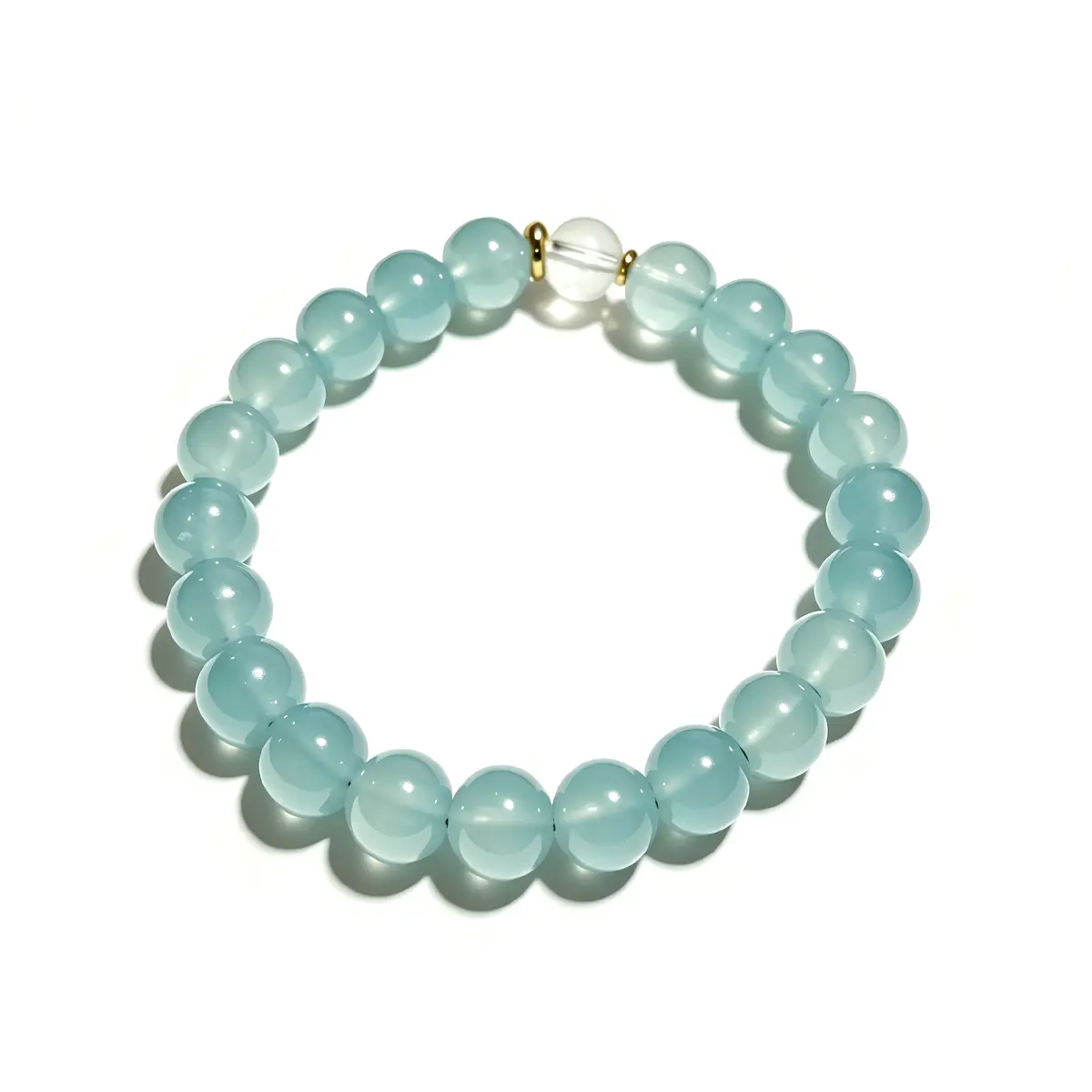 Unisex Clear Light Blue Glass Bead Bracelet, Simple Imitation Gemstone Color Beaded Aesthetic Jewelry For Daily Wear