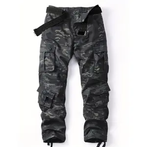 Multi-Pocket Ripstop Wild Camo Cargo Pants - Men's Tactical Hiking Overalls with Lightweight, Casual, and Outdoor Features - No Belt Included