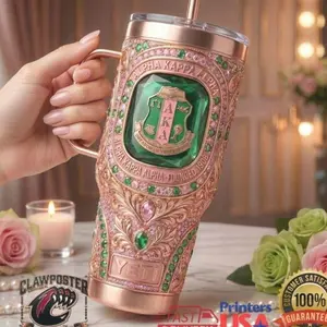 Alpha Kappa Alpha AKA Sorority 1908 Pink Green Luxury Tumbler