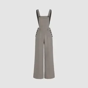 Cider [2 colors, size 2-10] Houndstooth Button Straight Leg Jumpsuit