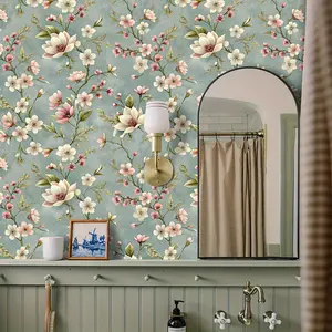 Vintage Floral Wallpaper Roll, Self-Adhesive Vinyl Sticker, Peel & Stick Wall Paper, 44cm X 300cm for Living Room Bedroom Home Decor, Peel And Stick Wallpaper Designs