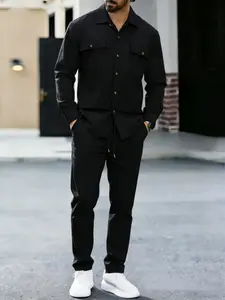 Men's Buttoned Pants Set Street Style Casual Wear Suitable For Daily & Party Occasions