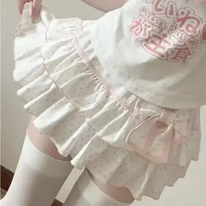 Wave Point Printing Kawaii Mini Skirts Women Y2K Aesthetic Sweet Ruffles High Waist Bow Skirt Cake Jupe Gothic Faldas Summer