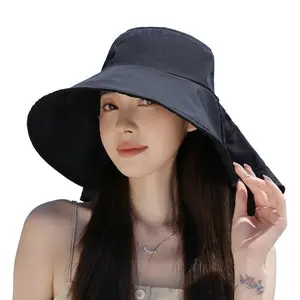 Korean-style wide-brim sun fisherman hat, double-layer quick-dry and water-resistant. Breathable outdoor shawl cap ideal for travel, camping and hiking, lightweight and comfy.