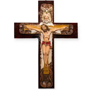 Wall Cross Santisima Trinidad 24" Inches Tall Viejo Brand New Wood and Polyresin Jesus Religious wall Decor Cruz Crucifix Cristo Crucifijo Padre hijo y Espiritu Santo