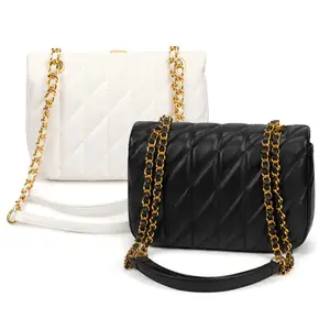 Luxury Quilted Chain Shoulder Bag for Women – Elegant PU Leather Crossbody Purse with Gold Chain Strap