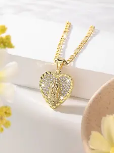 Fashion Heart-Shaped Mary Medal Pendant Necklace, Faith Pendant Necklace, Sacred Copper Plated 14k Gold Christian Jewelry, Elegant Gift for Women