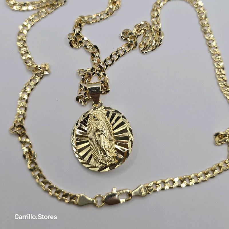 Virgin Mary & Saint Jude double face necklace Cuban style 24"inches GOLD-PLATED one chain one pendant