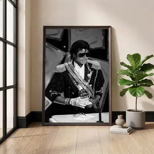 Michael Jackson Poster, King of Pop 1984 Grammy Awards, Iconic Crystal Glove Sequin Jacket Black White Photo, Music History Wall Art( Unframed - Print Only )